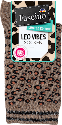 Socken mit Leo-Muster & Glitzer-Bund braun Gr. 35-38 Fascino