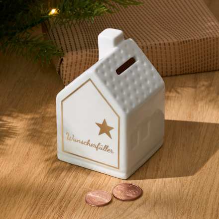 Keramikspardose "Wunscherfüller", weiß-gold (9 cm) Dekorieren & Einrichten