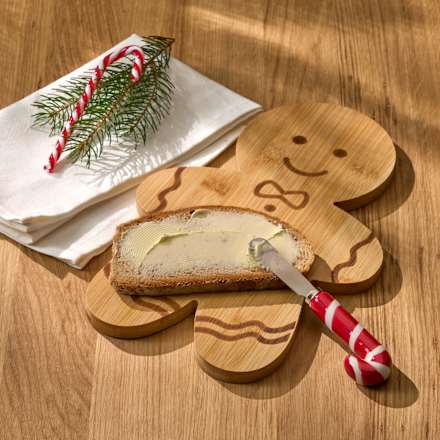 Holzbrettchen Lebkuchenmann mit Buttermesser (18,5x19,7 cm) Dekorieren & Einrichten