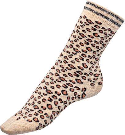 Socken mit Leo-Muster & Glitzer-Bund beige & schwarz Gr. 35-38 Fascino