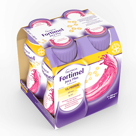 Fortimel Jucy Plus Trinknahrung Himbeere frische Note 4 x 200ml Fortimel