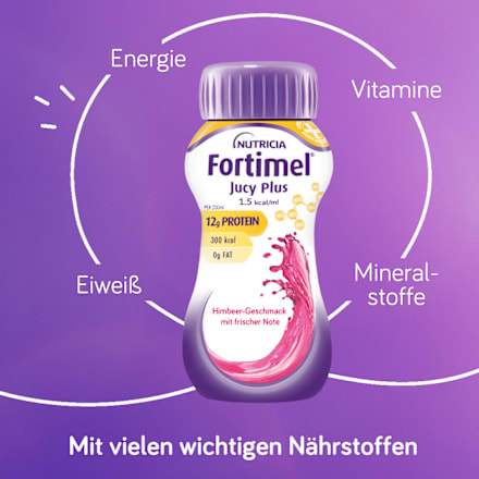Fortimel Jucy Plus Trinknahrung Himbeere frische Note 4 x 200ml Fortimel
