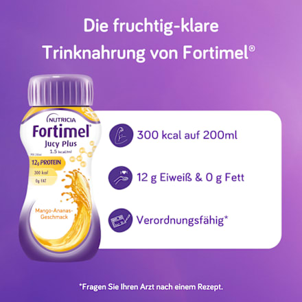 Fortimel Jucy Plus Trinknahrung Mango Ananas 4 x 200ml Fortimel