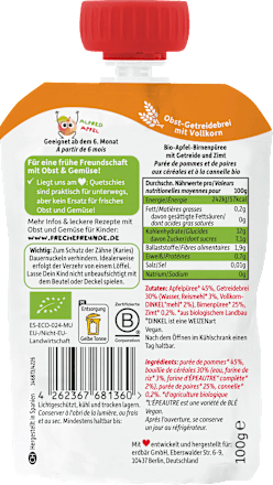 Quetschie Apfel, Birne mit Zimt, Reis & Dinkel ab 6 Monaten Freche Freunde
