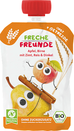Quetschie Apfel, Birne mit Zimt, Reis & Dinkel ab 6 Monaten Freche Freunde