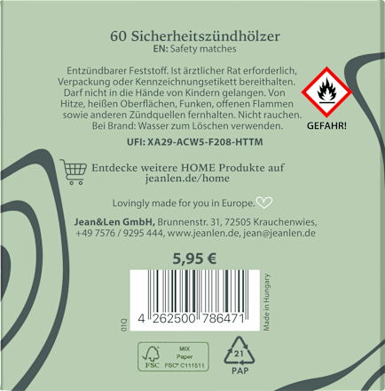 Streichhölzer "IT`S A MATCH" im Karton Jean&Len
