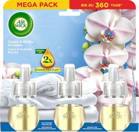 Lufterfrischer Duftstecker Cotton & Weiße Orchidee Nachfüllpack (3x19 ml) AIR WICK