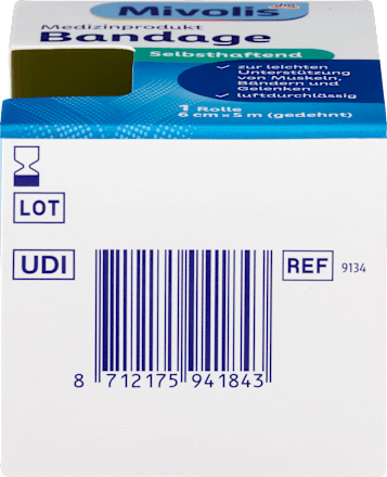 Selbsthaftende Bandage, 6 cm x 5 m (gedehnt), 1 Rolle Mivolis