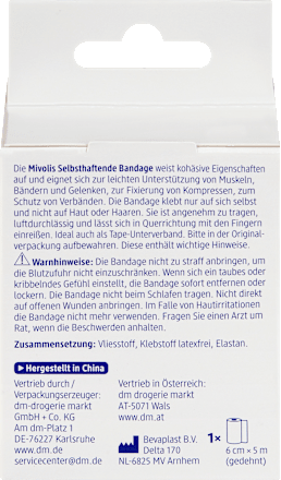 Selbsthaftende Bandage, 6 cm x 5 m (gedehnt), 1 Rolle Mivolis