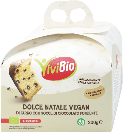 Dolce Natale vegan di farro con gocce di cioccolato fondente Vivibio