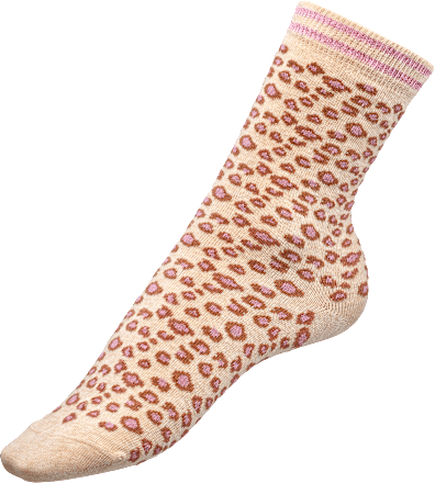 Socken mit Leo-Muster & Glitzer-Bund beige & rosa Gr. 35-38 Fascino