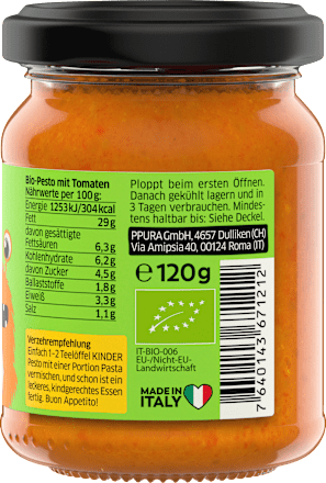 Pesto, Rosso mild für Kinder PPURA