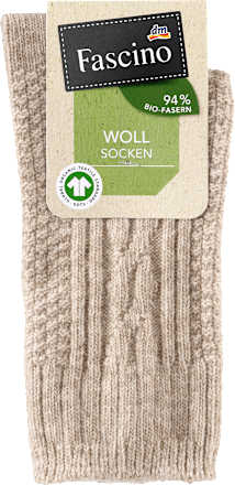 Socken mit Bio-Wolle & Zopf-Muster beige Gr. 35-38 Fascino