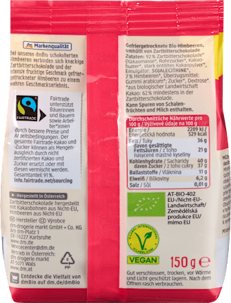 Schokolierte Himbeeren in Zartbitter dmBio