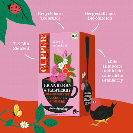 Früchtetee mit Cranberry & Himbeere (20 Beutel) Cupper