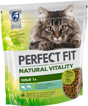 Trockenfutter Katze mit Lachs & Weißfisch, natural vitality, Adult PERFECT FIT