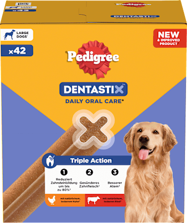 Kausnack Hund Zahnpflege DentaStix für große Hunde, Multipack (6x7 Stück) Pedigree