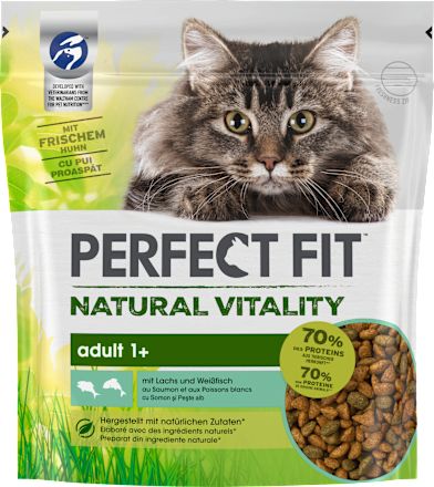 Trockenfutter Katze mit Lachs & Weißfisch, natural vitality, Adult PERFECT FIT