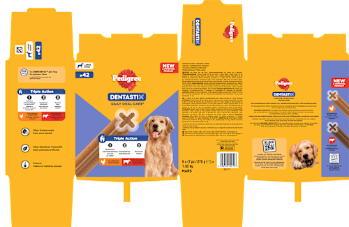 Kausnack Hund Zahnpflege DentaStix für große Hunde, Multipack (6x7 Stück) Pedigree