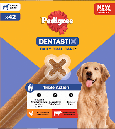 Kausnack Hund Zahnpflege DentaStix für große Hunde, Multipack (6x7 Stück) Pedigree