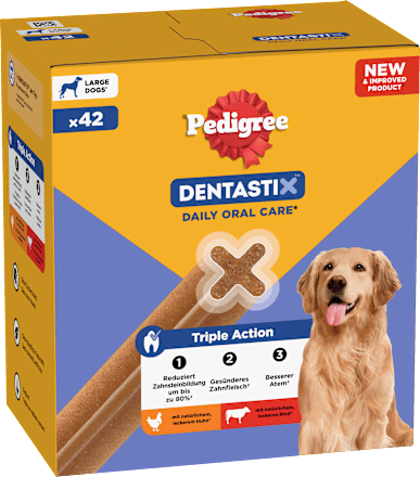 Kausnack Hund Zahnpflege DentaStix für große Hunde, Multipack (6x7 Stück) Pedigree