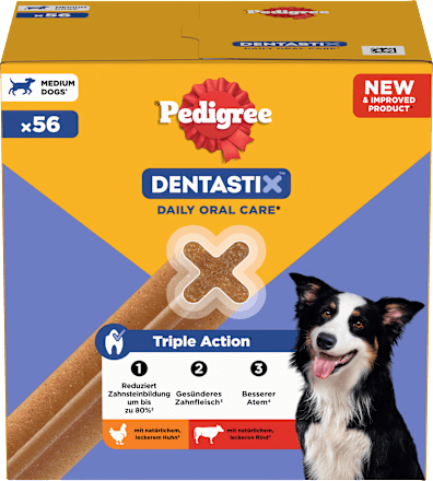 Kausnack Hund Zahnpflege DentaStix für mittelgroße Hunde, Multipack (8x7 Stück) Pedigree