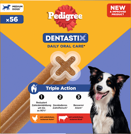 Kausnack Hund Zahnpflege DentaStix für mittelgroße Hunde, Multipack (8x7 Stück) Pedigree