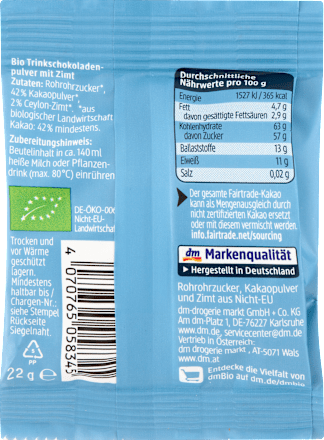 Trinkschokolade mit Zimt, Adventskalender zum Selbstgestalten 2026 dmBio