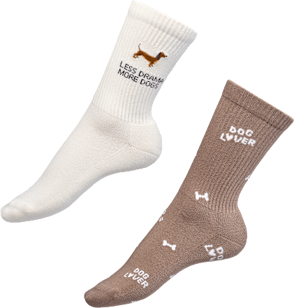 Crew Socken mit Hunde-Motiv beige + braun Gr. 35-38 Fascino