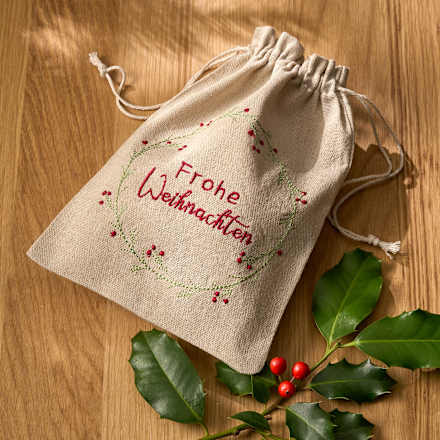 Jutebeutel "Frohe Weihnachten", beige-rot-grün Dekorieren & Einrichten