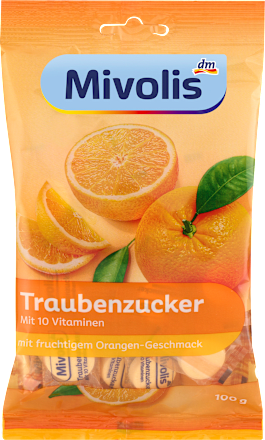 Hroznový cukor s 10 vitamínmi s pomarančovou príchuťou Mivolis