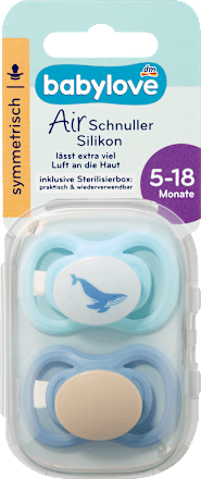 Schnuller Air Silikon symmetrisch, blau, 5-18 Monate babylove