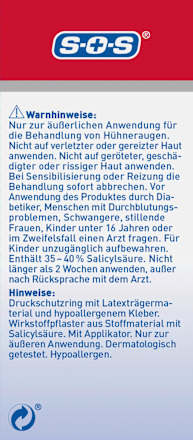 Hühneraugen Kombi Set, Wirkstoffpflaster & Druckschutzringe SOS