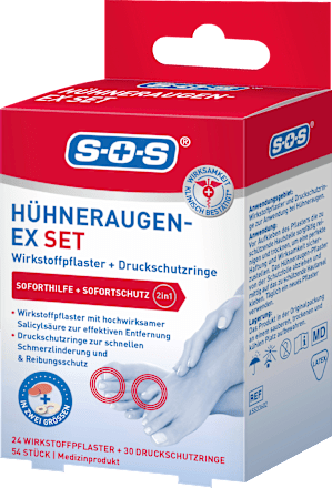 Hühneraugen Kombi Set, Wirkstoffpflaster & Druckschutzringe SOS