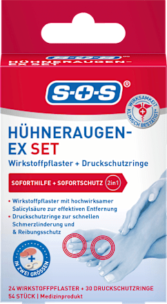 Hühneraugen Kombi Set, Wirkstoffpflaster & Druckschutzringe SOS