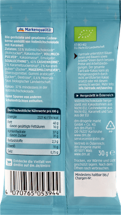 Cashews in Schokolade mit Salz-Karamell, Adventskalender zum Selbstgestalten 2026 dmBio