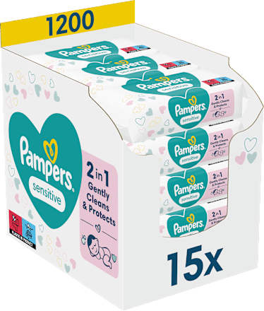 Vlažni robčki sensitive, XXL pakiranje, 15 x 80 Pampers