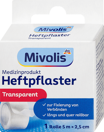 Mivolis Heftpflaster Transparent 5 m x 2,5 cm, 1 Rolle, 5 m dauerhaft günstig online kaufen