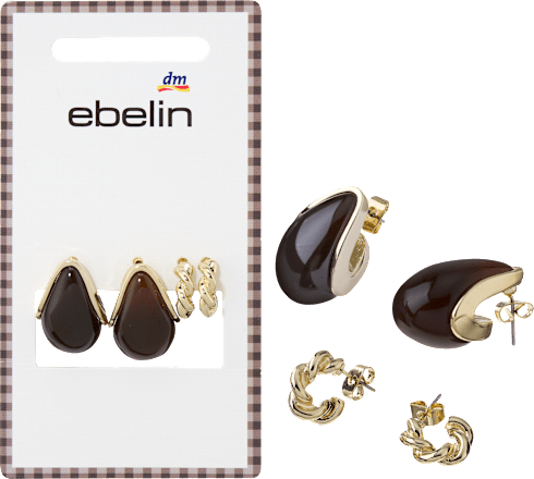 Ohrstecker Tropfenform braun & Creolen, Gold-Optik ebelin