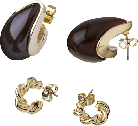 Ohrstecker Tropfenform braun & Creolen, Gold-Optik ebelin
