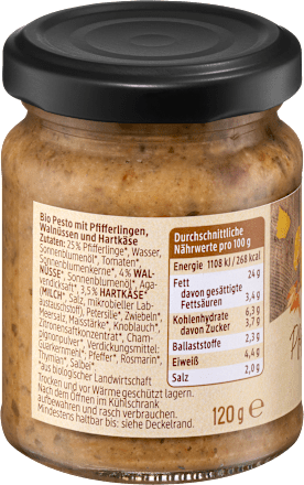 Pesto, Pfifferling Walnuss mit Käse dmBio