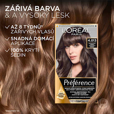 barva na vlasy 4.013 Rafinovaná hnědá L'ORÉAL PARiS PRÉFÉRENCE