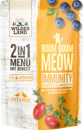 Nassfutter Katze mit Ente & Pute, immunity, 2in1 Menü mit Benefit Wildes Land