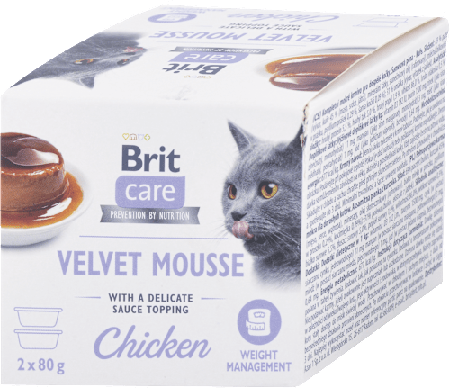 Krmivo pre mačky v miske care Velvet Mousse kura Brit