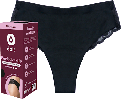 Periodenunterwäsche Brazilian mit Spitze Schwarz, Gr. S dais