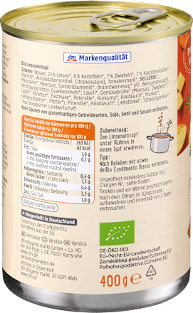 Eintopf, Linsen mit Kartoffeln dmBio