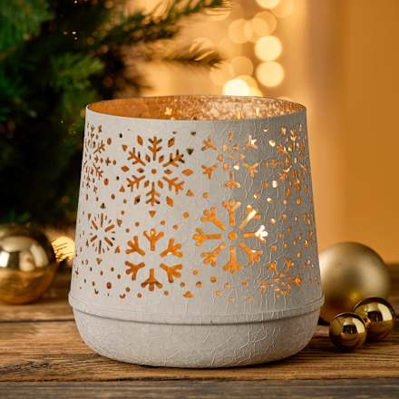 Metallwindlicht Schneeflocken, creme (16 cm) Dekorieren & Einrichten