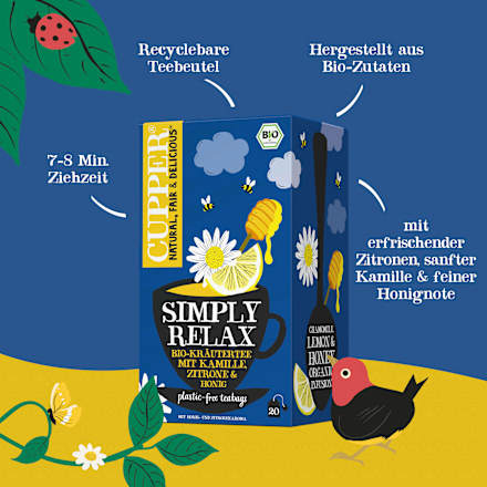 Kräutertee, Simply Relax mit Kamille, Zitrone & Honig (20 Beutel) Cupper