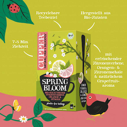 Kräutertee Spring Bloom mit Zitronenverbene, Orange & Zitrone (20 Beutel) Cupper