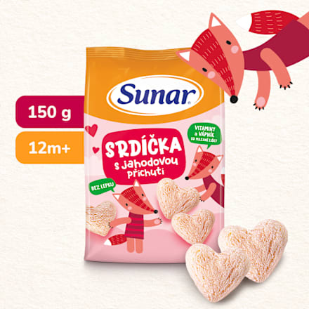 křupky Srdíčka s příchutí jahoda Sunar